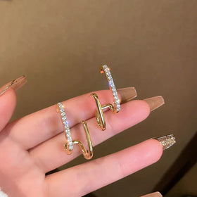 Lateefah 2024 Simple Zircon Set Gold-plated Women Jewelry Alloy Stainless Steel Stud Earring