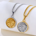 Mythology 20mm Zeus Pendant Stainless Steel Men Jewelry Two Tone Round Coin Ancient Greek Zeus Necklace