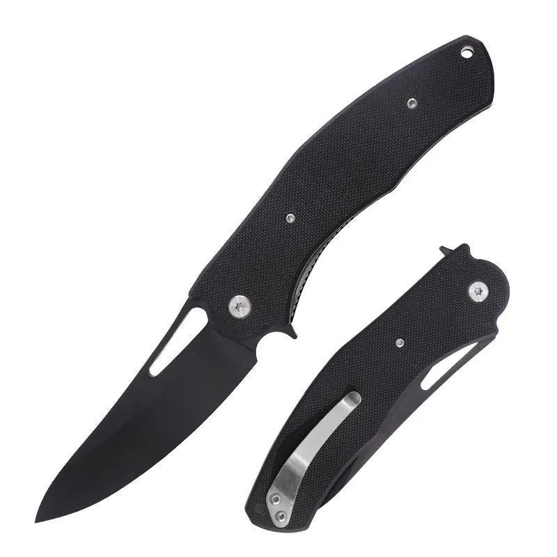 Custom Titanium Coated G10 Handle Folding Tactical Pocket Knife Outdoor Survival Combat Application Push Button Style Nylon OEM