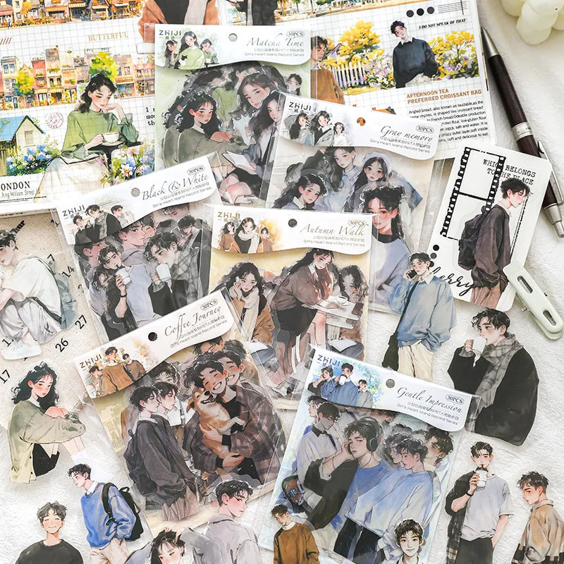 30 sticker packs per pack Teenage Heart Island Book Series Character material base collage 6 choices