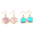 Wedding Party Gifts Trend Women Pink Quartz Blue Turquoise Natural Stone  Earring Heart Square Pendant Earring Western Jewelry