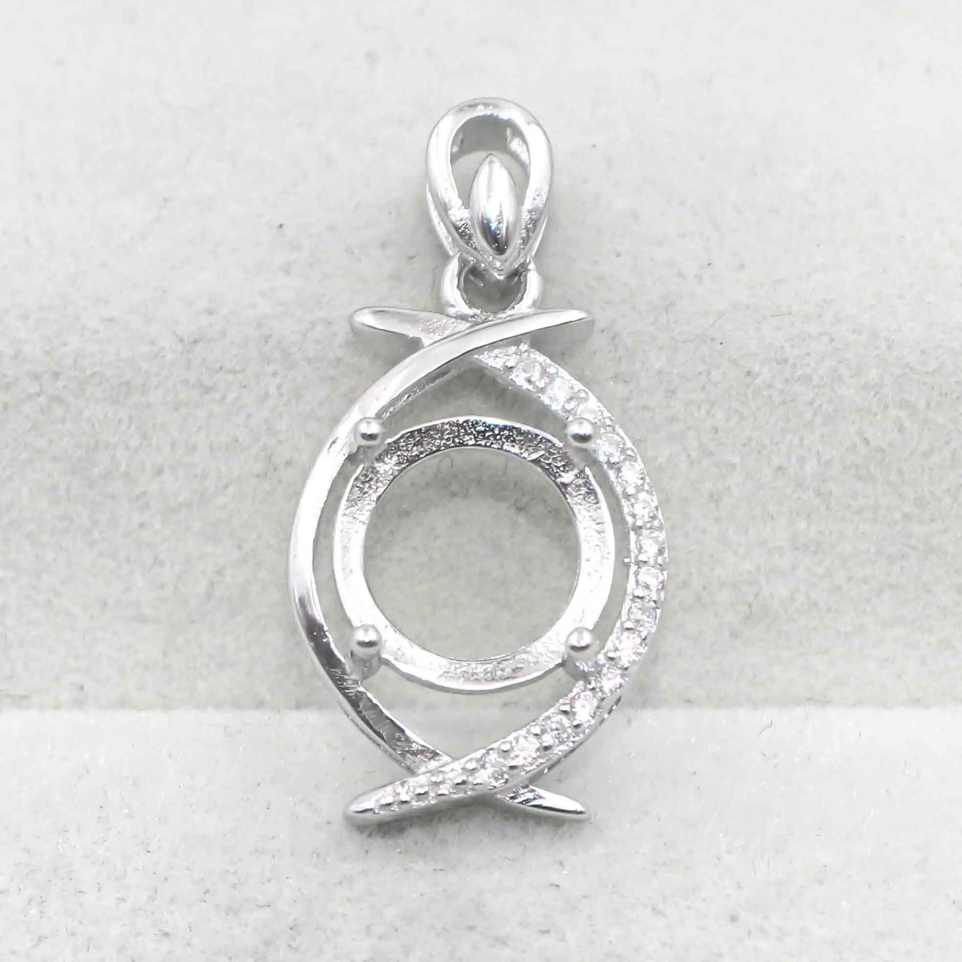 Sterling Silver 9*9mm Semi Mount Pendant Empty Frame Blank Support Setting S925 Base Holder Without Center Stone for DIY Inlay