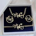 QIUHAN 3pcs Nameplate 20mm Hoop Earrings Letter Bracelet Jewelry Gift Kids Butterfly Custom Name Set