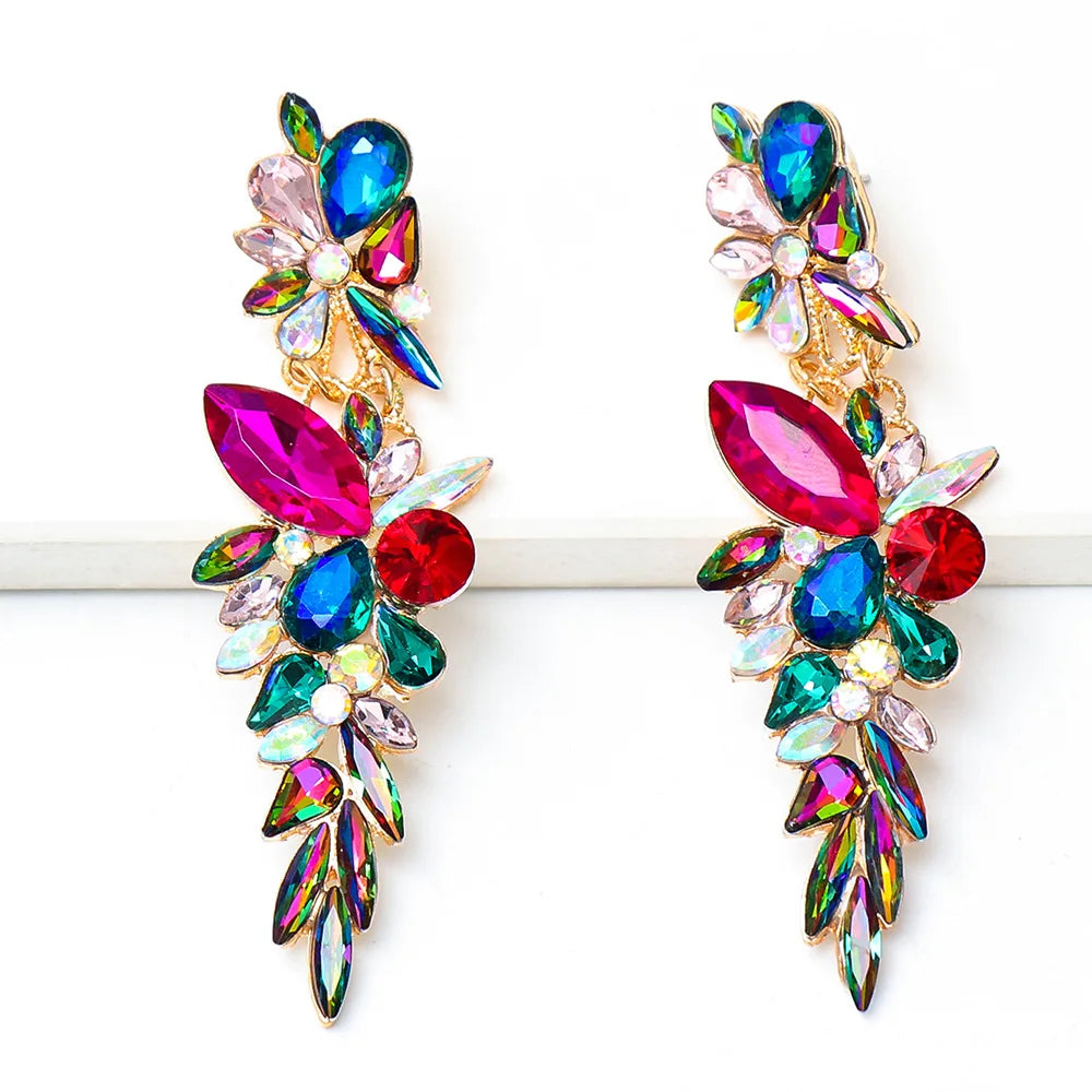 European and American Fashion Color Diamond Series Earrings Alloy Diamond Inlaid Geometric Long Earrings for Women Jewelry