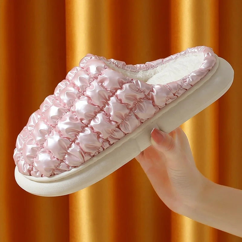 winter women man girls puff  fur fuzzy plush lining thick sole home  warm indoor slipper