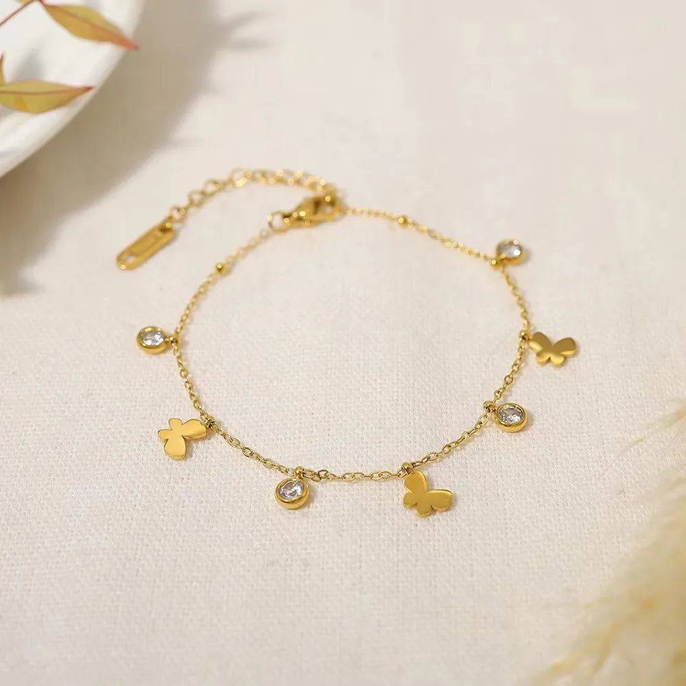 Minimalist Stainless Steel Zircon butterfly Charm Bracelet Women's Accessories 18k Gold Bracelet Femme MegaBDM