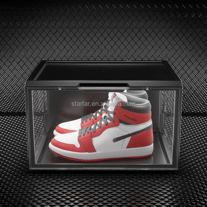 Sound Activated Plastic Led Shoe Box Container Magnetic Custom Giant Transparent Led Shoe Boxes Stackable Led Shoe Storage