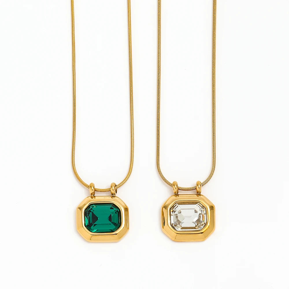 Joolim  Rectangle Clear Emerald Stone Stainless Steel Pendant  Necklace Jewelry Wholesale 2022 Jewelry