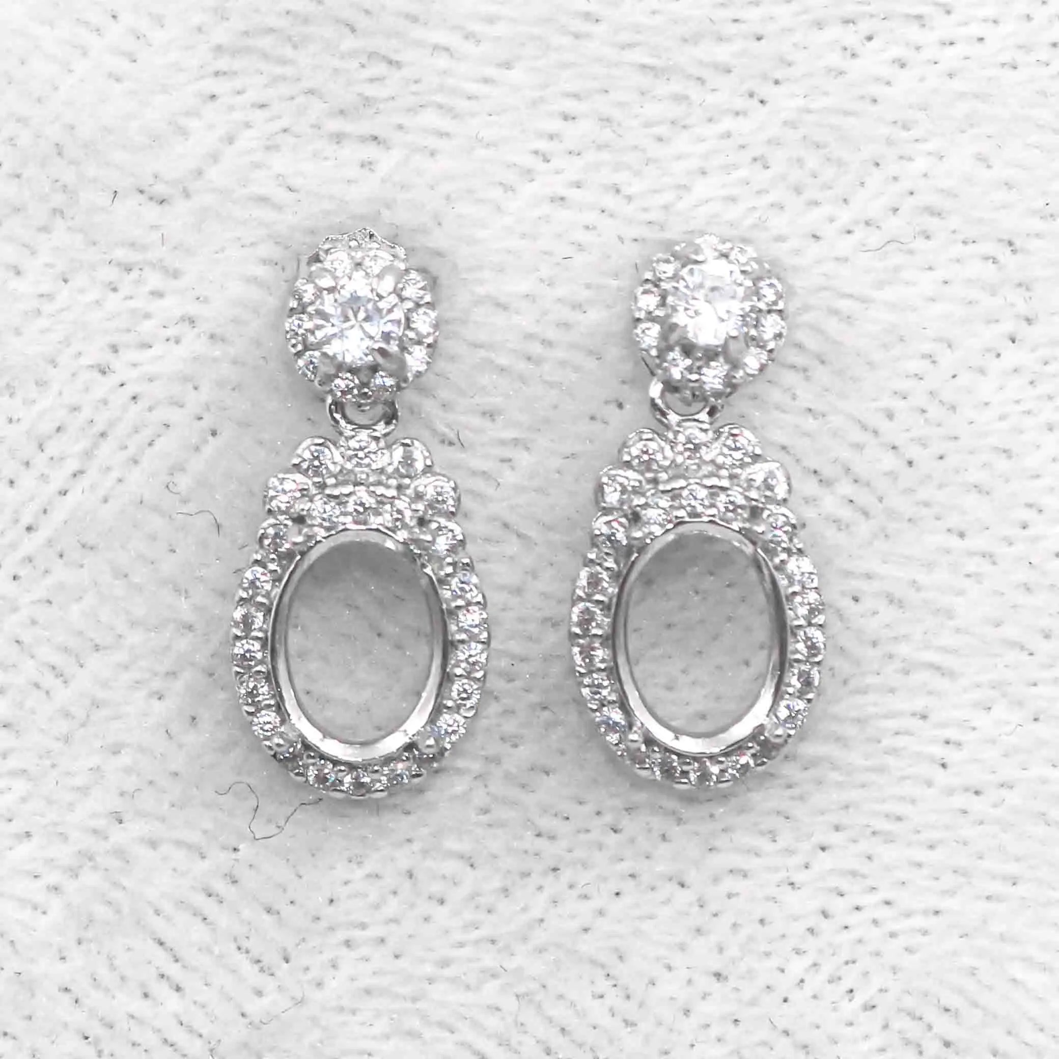 Sterling Silver 6*8mm Semi Mount Stud Eardrops Empty Frame Support Blank Setting S925 Base Without Center Stone DIY for Inlay