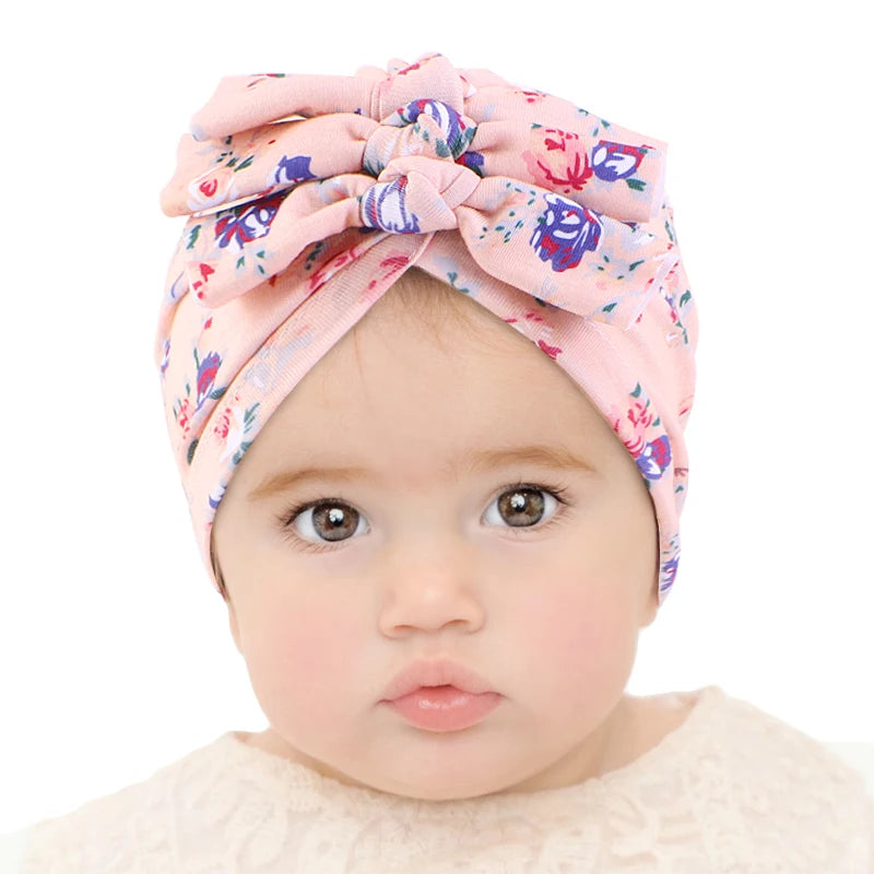 Gathertop Wholesale Custom Logo Hair Accessories Baby Flower Pattern Turbans Headcloth Boy Girl Bow Turban for Kid
