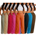 Wholesale Cotton Linen Casual Pant Breathable Solid Color Wide Leg pants Ladies Summer Trousers
