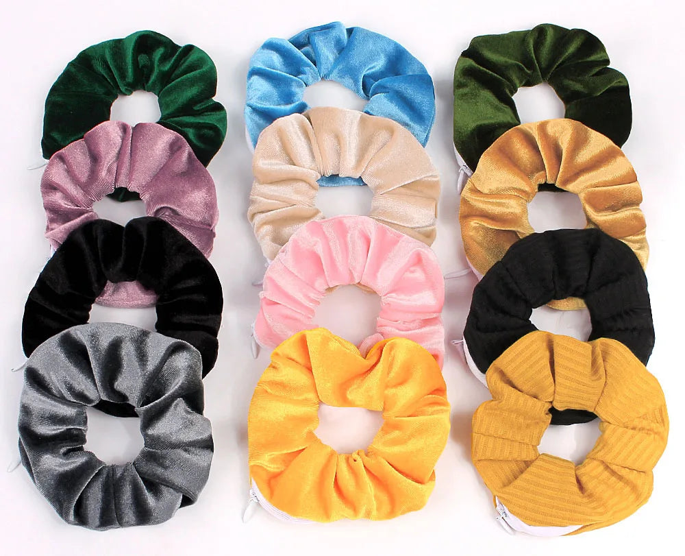 SP Trendy Zipper Scrunchies Creative Velvet Hair Ties Good Quality Pocket Scrunches With Zip