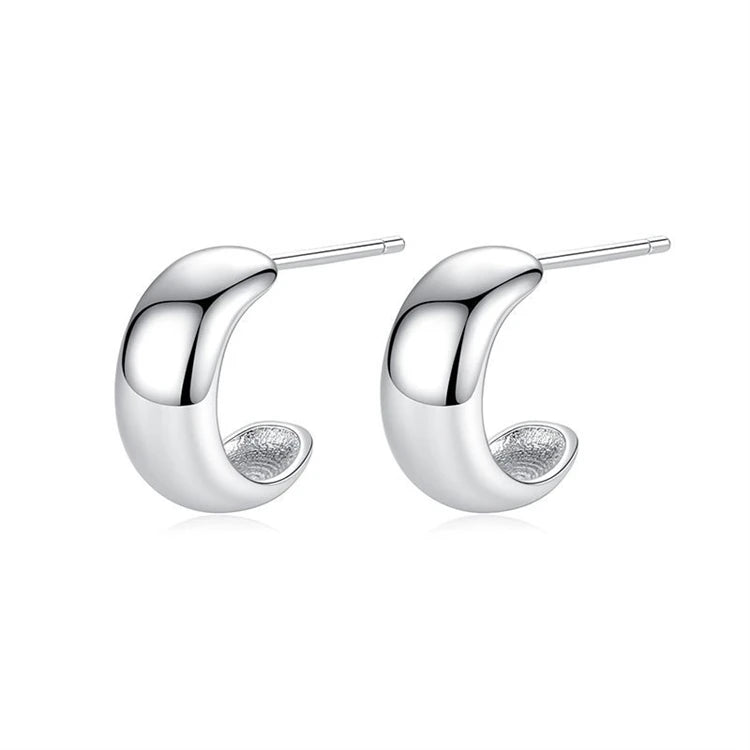 Simple Fashion 925 Sterling Silver Smooth C-shaped Women Minimalist Stud Earrings
