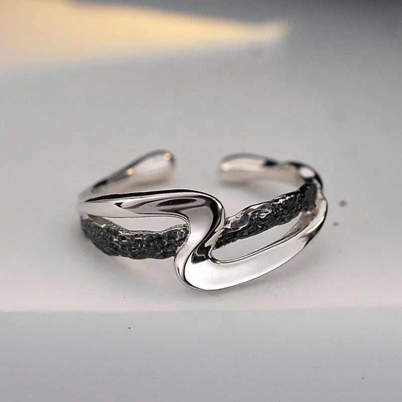 Icebela Jewelry Design Niche Ring 925 Sterling Silver Texture Original Z-shaped Design Sense Two-color Ring Neutral Burn Crepe