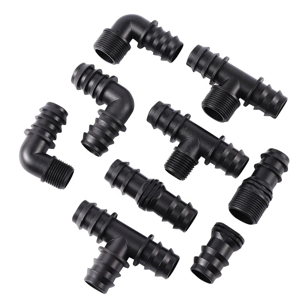 DN25 Barbed Drip Pipe Connector Tee Elbow Straight Drip Irrigation Connector Irrigation System Hose Barb Fittings