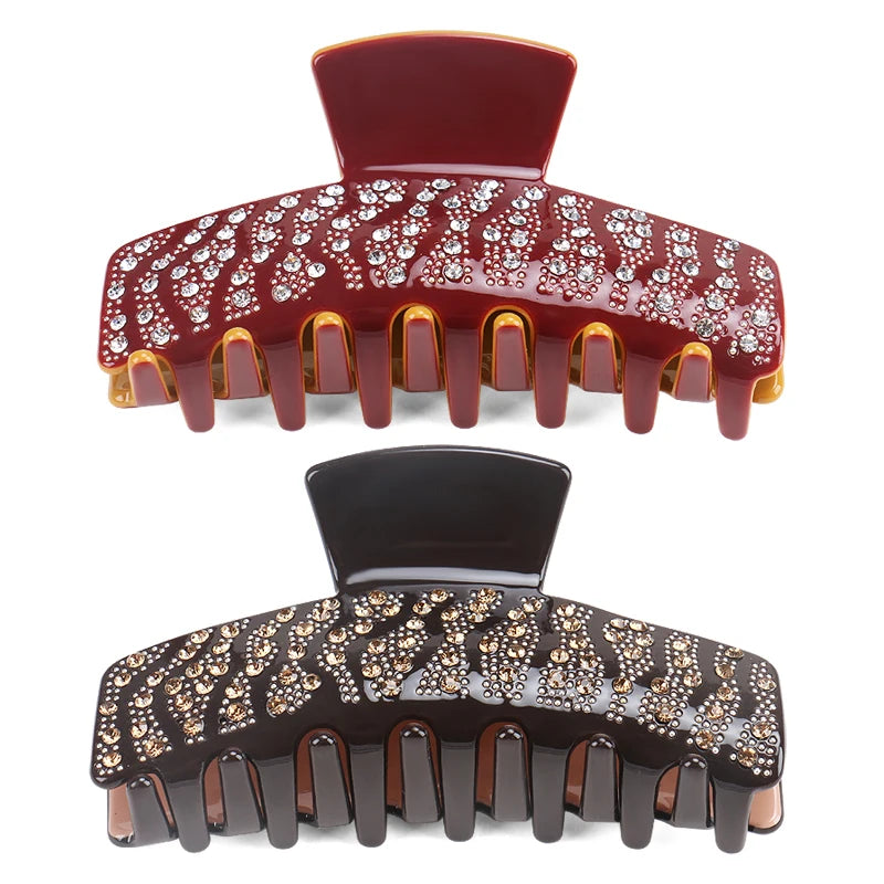 Full Rhinestone Rectangle Hair Claw Clips Recyclable Acetate Claw Clips Big Size 9cm Hair Claw for Long Hair