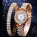 Ins Luxury 2pcs /set Crystal Tennis Chain Bracelet Watch Iced Out Micro Pave Zircon CZ Watch Bracelet Set for Women Accessories