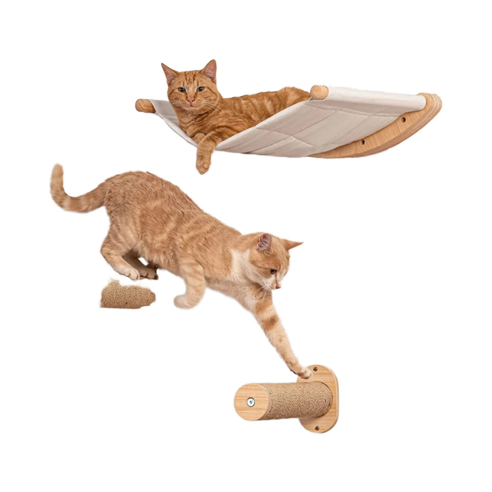 Wooden Cat Furniture Wall Hammock Balcony Hanging Bed Cat Nest Frame Pet Cat Ladder Hammock