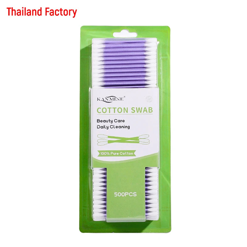 Factory Price Oem Q-tips 500 Purple Paper Sticks Cotton Buds With Suction Card Package