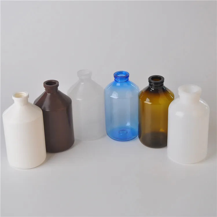Pharmaceutical 100ml HDPE PP Plastic Empty E.O Sterile Veterinary Vaccine Vial Bottle with Rubber Stopper and Aluminum Cap