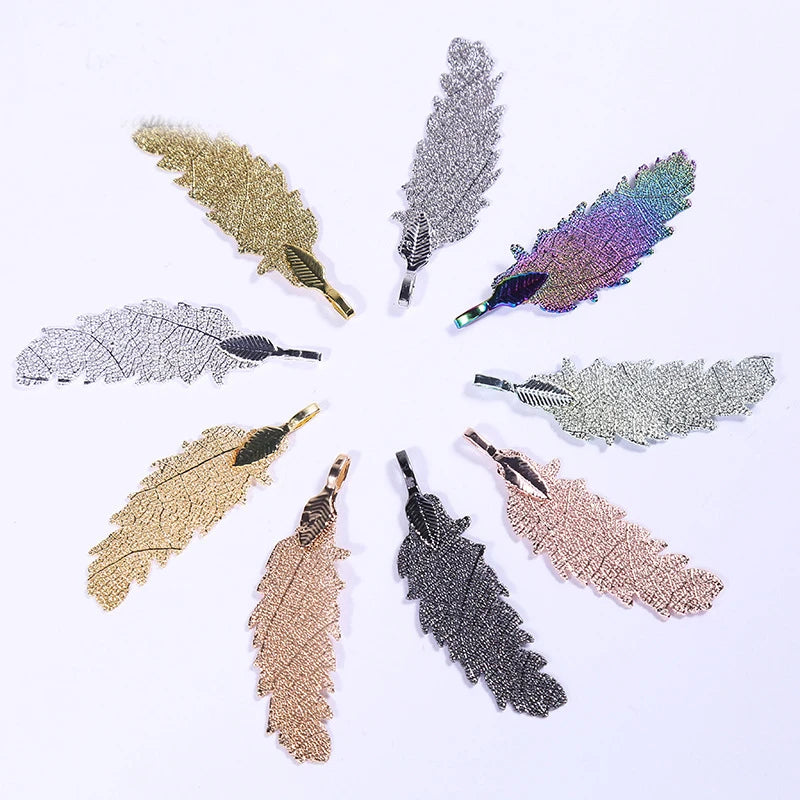 Plant Leaf Natural Leaf With Gold Silver Gold Plated Cut Feather Leaves Product Accessories Pendants for Jewelry Making