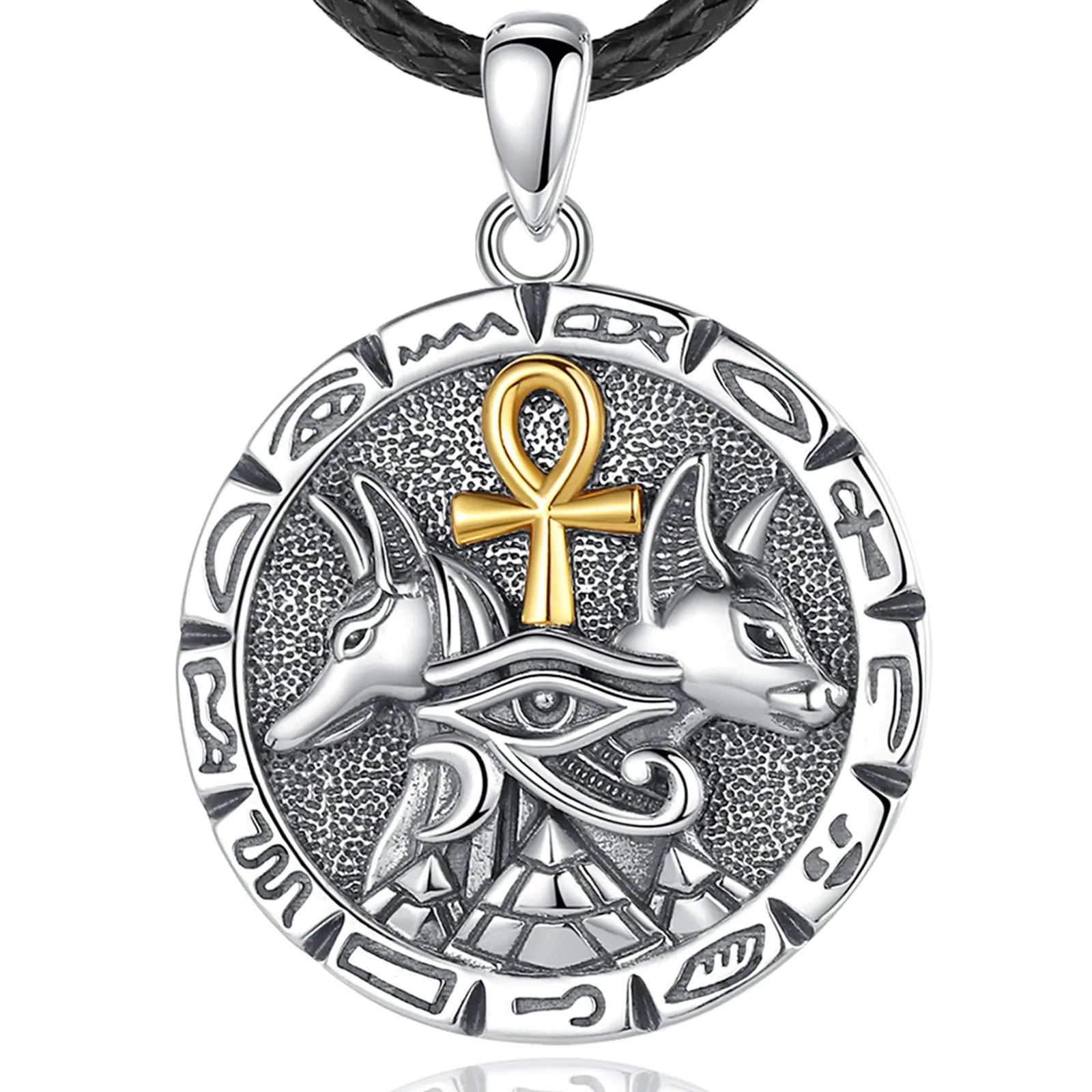 Merryshine 925 Sterling Silver Egypt Egyptian Jewelry Ankh Amulet Anubis Pendant Necklace for Men