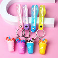 Cute Boba Milk Tea Cup Keychain PVC Cartoon Durable Carabiner Key Ring Accessories
