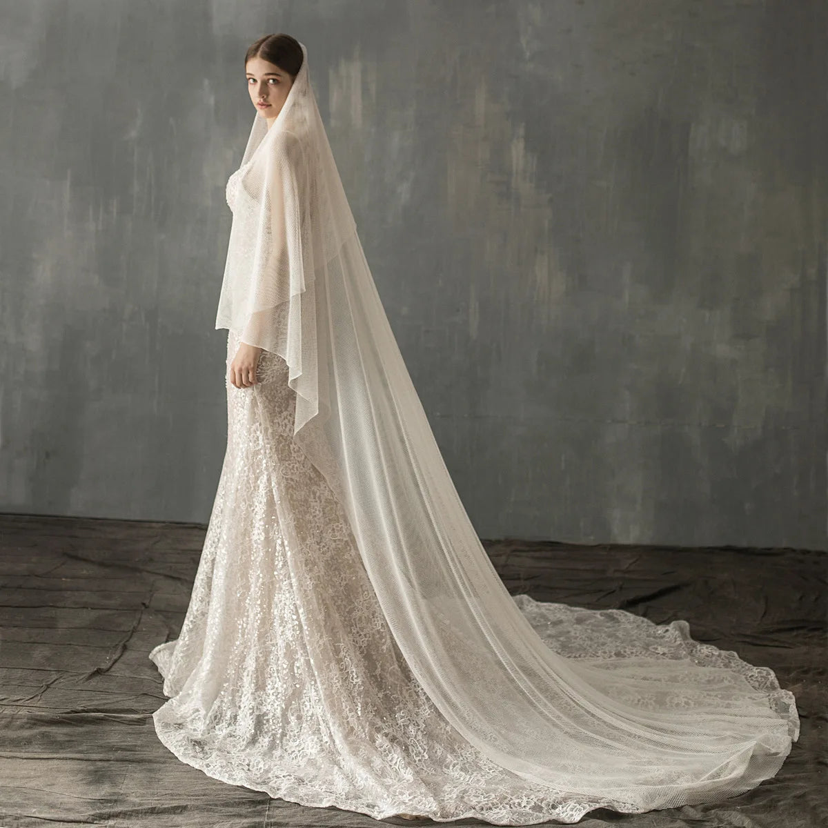 White Long High Spring Mesh Bridal Veil Simple Double Tail Soft Veil Elegant Wedding Bridal Veil