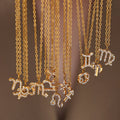 Vintage Rhinestone Crystal Astrology Pendant Necklaces Gold Plated Stainless Steel Link Chain 12 Zodiac Sign Necklace