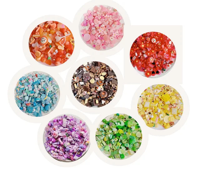 Mix Designs 1000pcs Rainbow Charms Dessert Cartoon DIY Resin Flatback Cabochon Lucky Bag DIY Phone Case