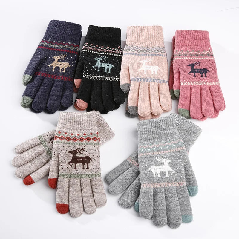 Winter Magic Gloves Jacquard Touch Screen Women Men Warm Stretch Knitted Wool Mittens Gloves