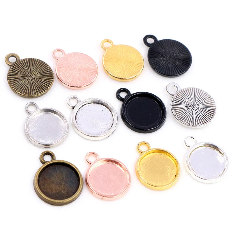 20-50pcs/Lot 8/10/12mm Inner Size Classic 7 Color Plated One Sided Single Hanging Cabochon Base Setting Pendant Tray