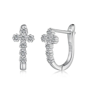 Dylam 925 Sterling Silver Cz Earring Turquoise Cross Ear Fine Jewelry U-Shaped Stud Hoop Earrings Jewelry Women Wedding Gift