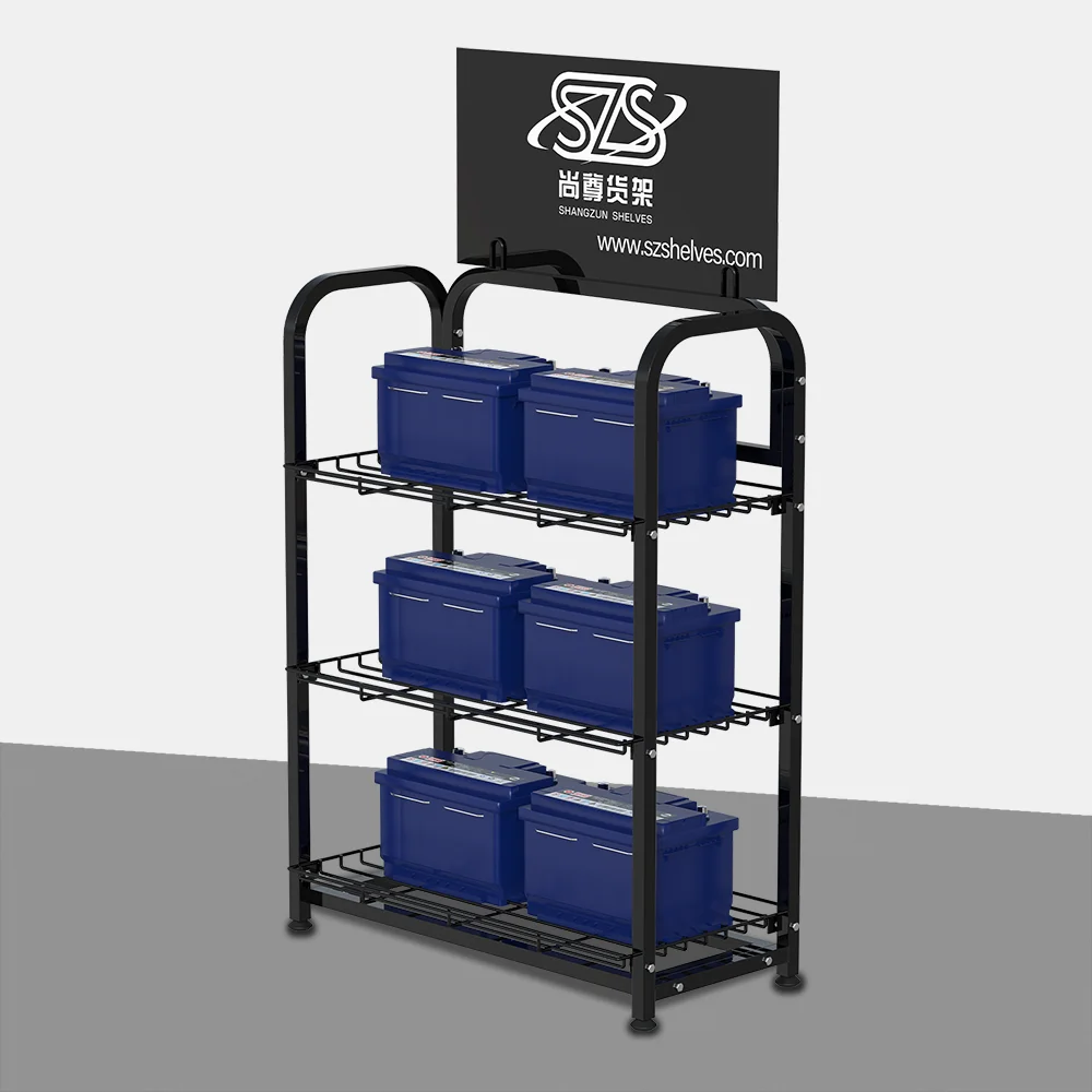Car Battery Display Racks Metal Wire Display Racks Metal Oil Display Racks Car Supplies Display Racks and Retail Store Shelves