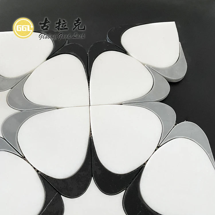 Waterjet Mosaic Tiles Nature Stone Black Mix White Marble 10mm Modern Parquet Bathroom Villa