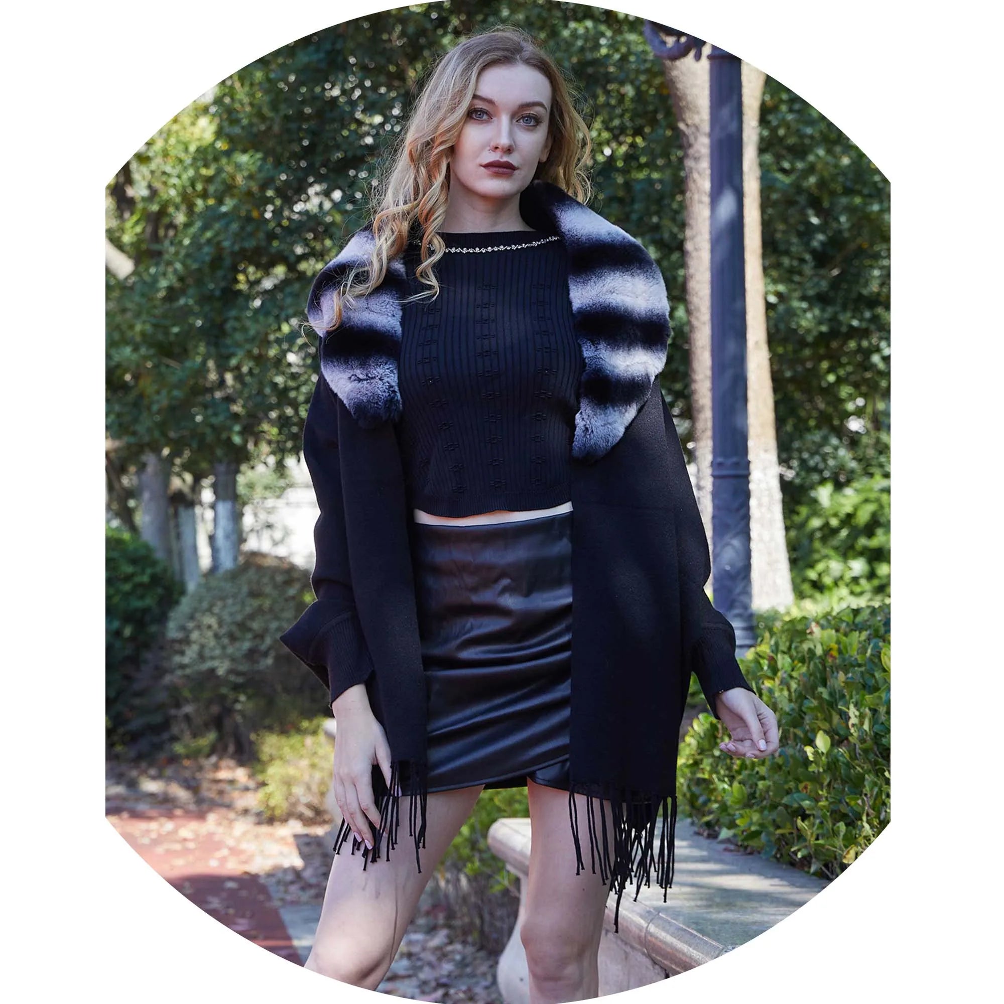 Wholesale Price Top Quality Rex Chinchilla Rabbit Fur Collar Shawl