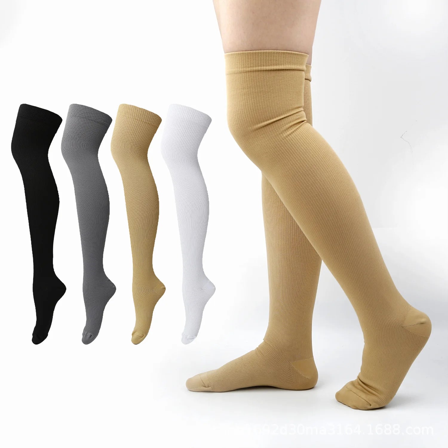 Wholesale Hot Selling 15-20 Mmhg Nylon Polyester Over Knee High Zipper Compression Socks for Nurses