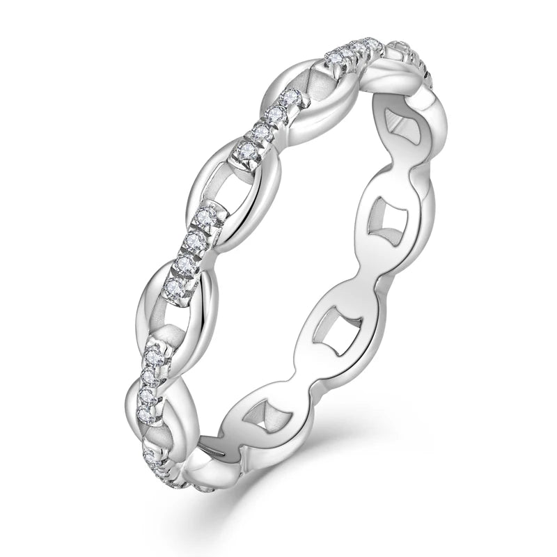 YILUN Minimalist Dainty Fine Jewelry Durable Design 925 Sterling Silver Chain Link Zirconia Women's Ring