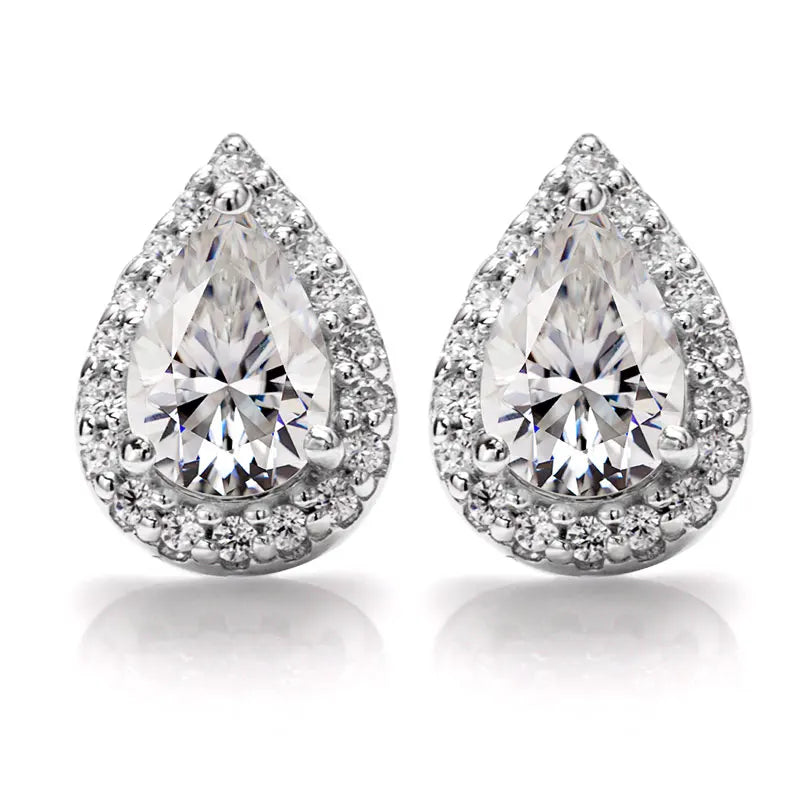 Pear Shape Halo Design Certification 0.5ct/1ct RTS DEF Blue Color 925 Sterling Silver Moissanite Earring