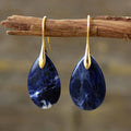 High-End Designer Fashion Drop Earrings Gold-Plated Hoop Natural Rose Quartz Blue Sodalite Aventurine Trendy Blue Earrings