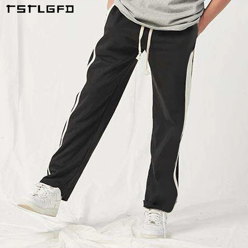 Street Patchwork Side Stripe Trousers for Custom Track Pants Loose Straight Drawstring Casual Jogger Men Sweatpants