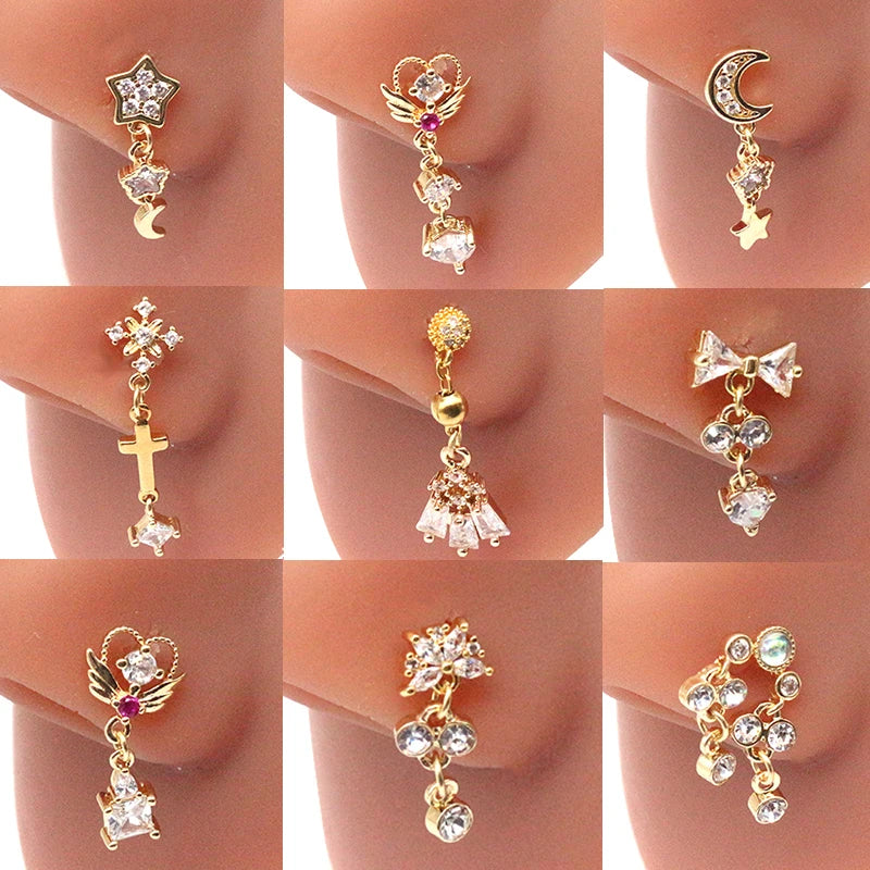 Gaby Manufacturer Gold Plated 316L Surgical Steel  Indian Dangle Nose Piercing Women Nose Rings Bluk Wholesale Piercing Jewelry