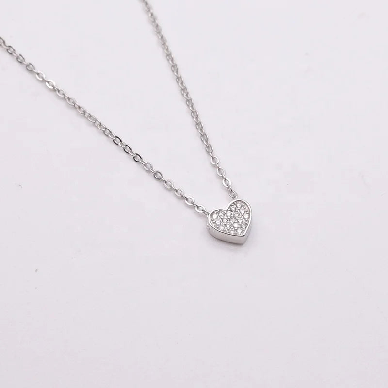 Simple 925 Sterling Silver Cubic Zircon Heart Pendant Necklace Love Necklace Women
