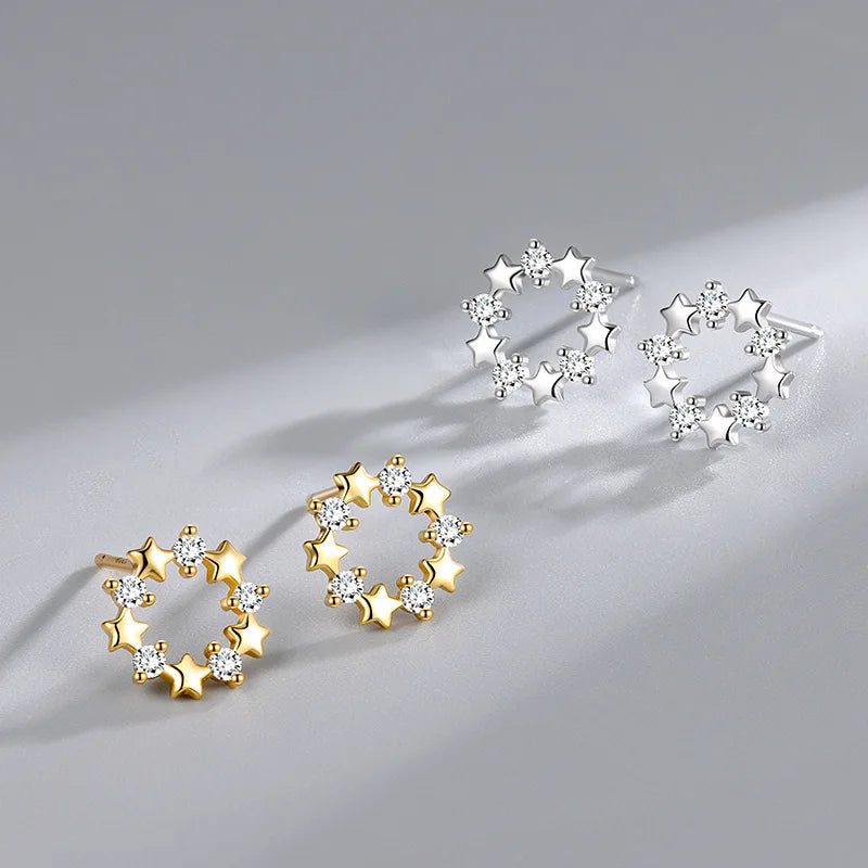 Cute Design S925 Sterling Silver CZ Pentagram Stud Earrings 925 Silver Jewelry for Women RE3254