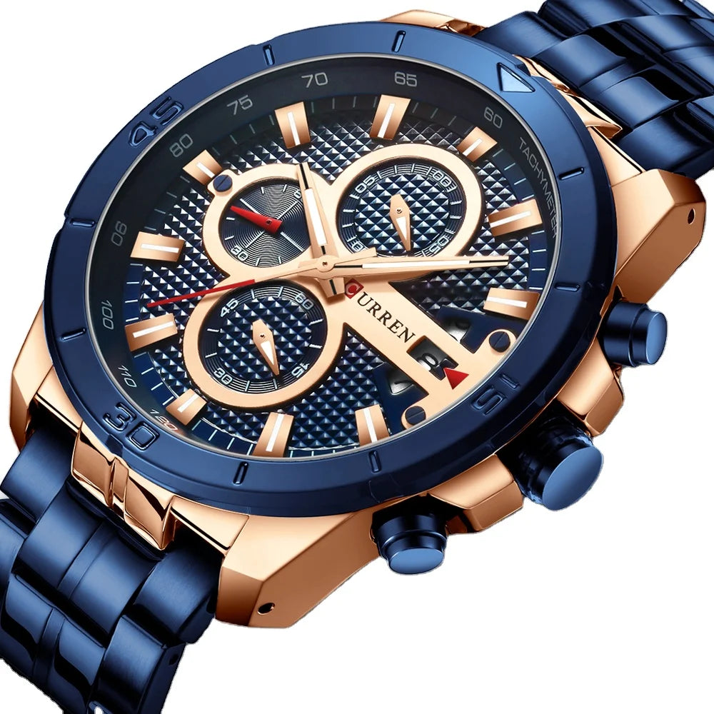 For CURREN 8337 Men Luxury Sport & Fashion Stainless Steel Quartz Watch 22mm Band Width Waterproof Wristwatch Dial Position Gift