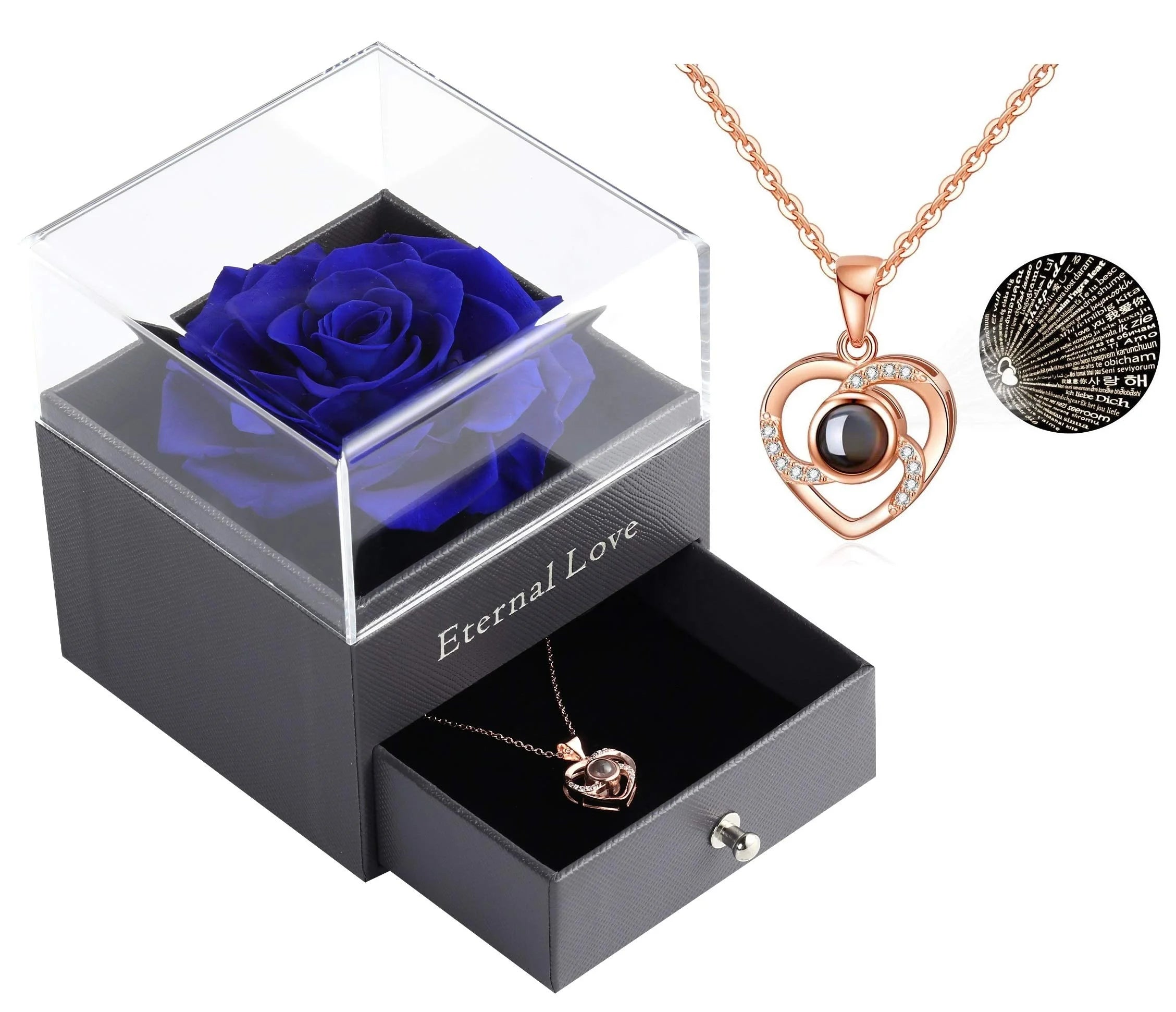 Eternal Real Rose Flower Gift Box with Projection Necklace Handmade Romantic Gift for Women Mother's Day 2026
