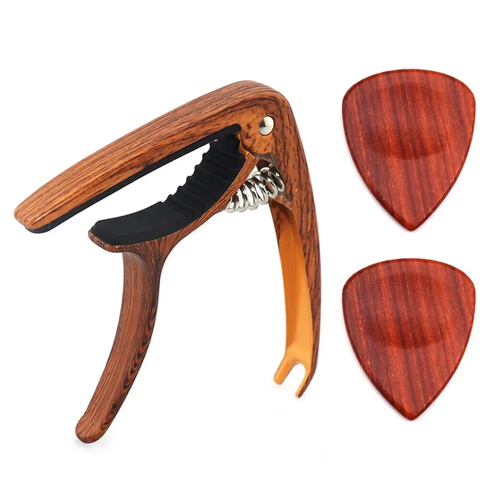 Guitar Metal Capo with Pin Puller for Acoustic Folk Classic Guitar Ukulele Accessories with 2pcs Wooden Picks