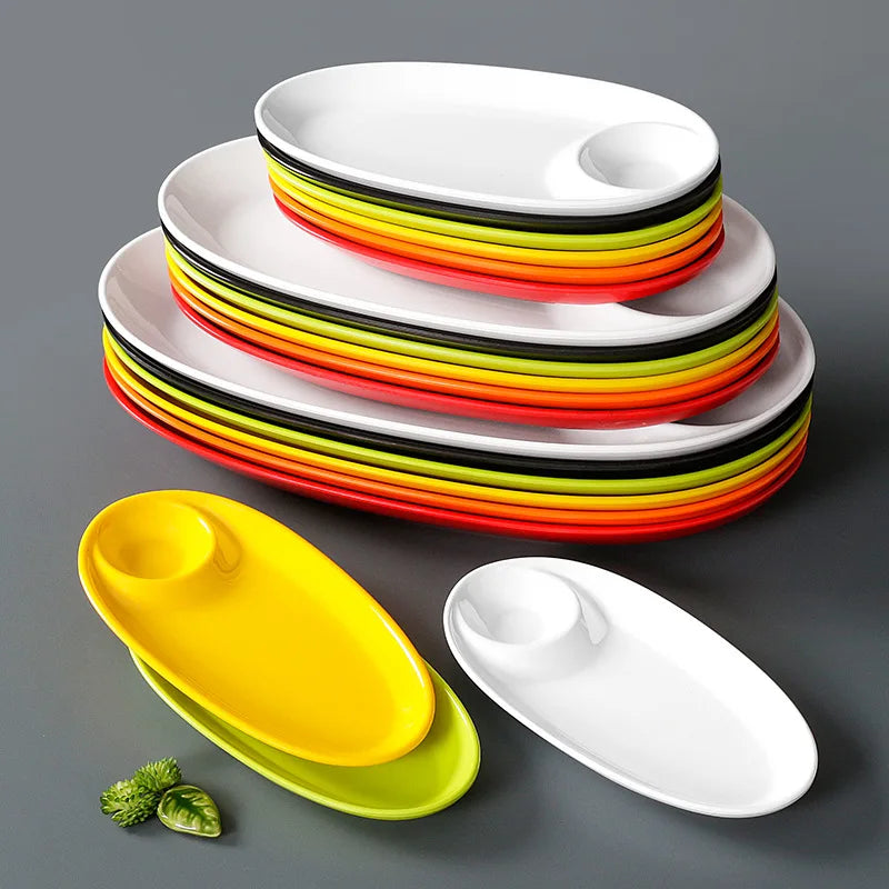 Eco-friendly Food Grade 8/9/10/11/12/13/14/15 Inch Colorful Oval Dumpling Plate French Fries Plate Melamine Party Snack Plate