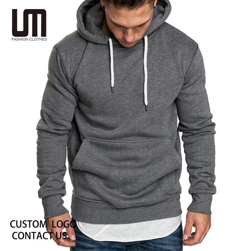 Liu Ming Custom Logo Men's Long Sleeve Casual Sweatshirt Solid Color Hooded Plus Size Polyester/Cotton Autumn Winter Season