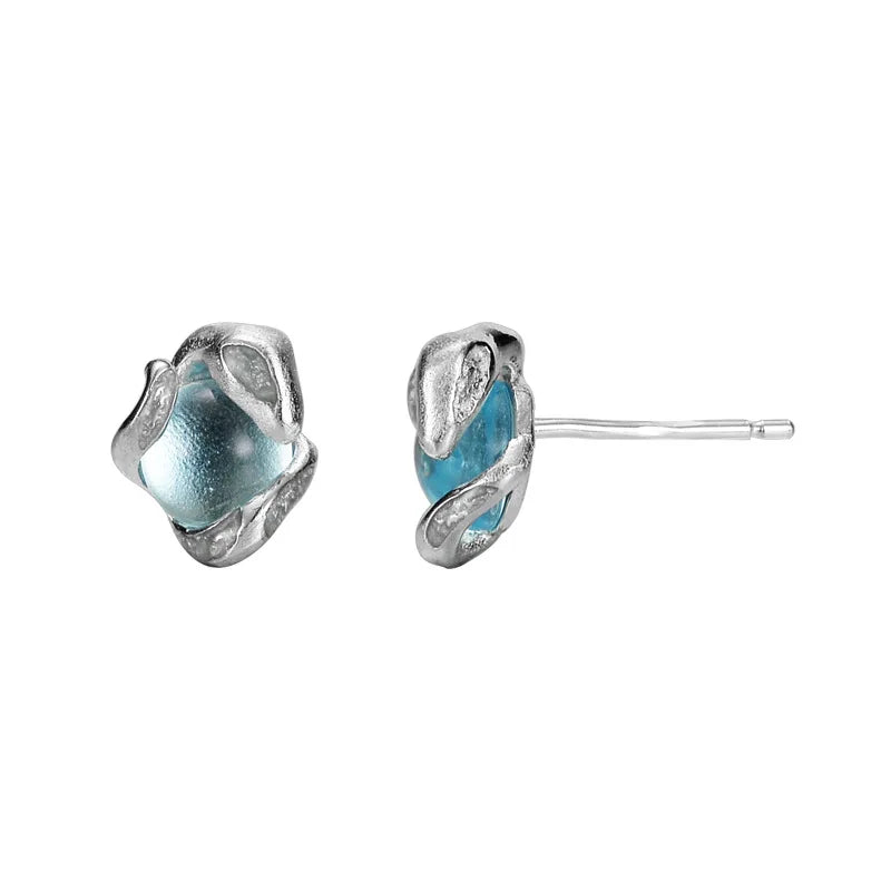Ice Blue Drop Glue Inlaid  Exotic Snake Shaped Earrings  925 Sterling Silver Earrings Winding Inlaid Crystal Jewelry for Women